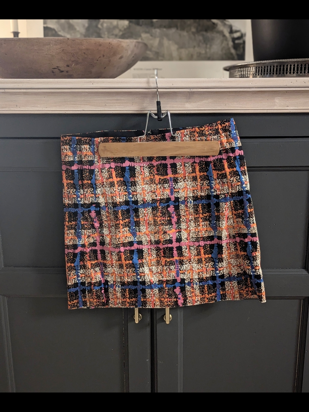 J.Crew Stretch Mini Skirt Size 0 | Bright Abstract Plaid Grid Print
